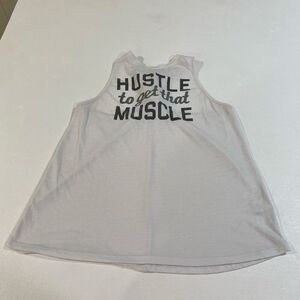 SO Perfectly Soft White “Hustle to Get That Muscle” Tank Top Size XL Activewear